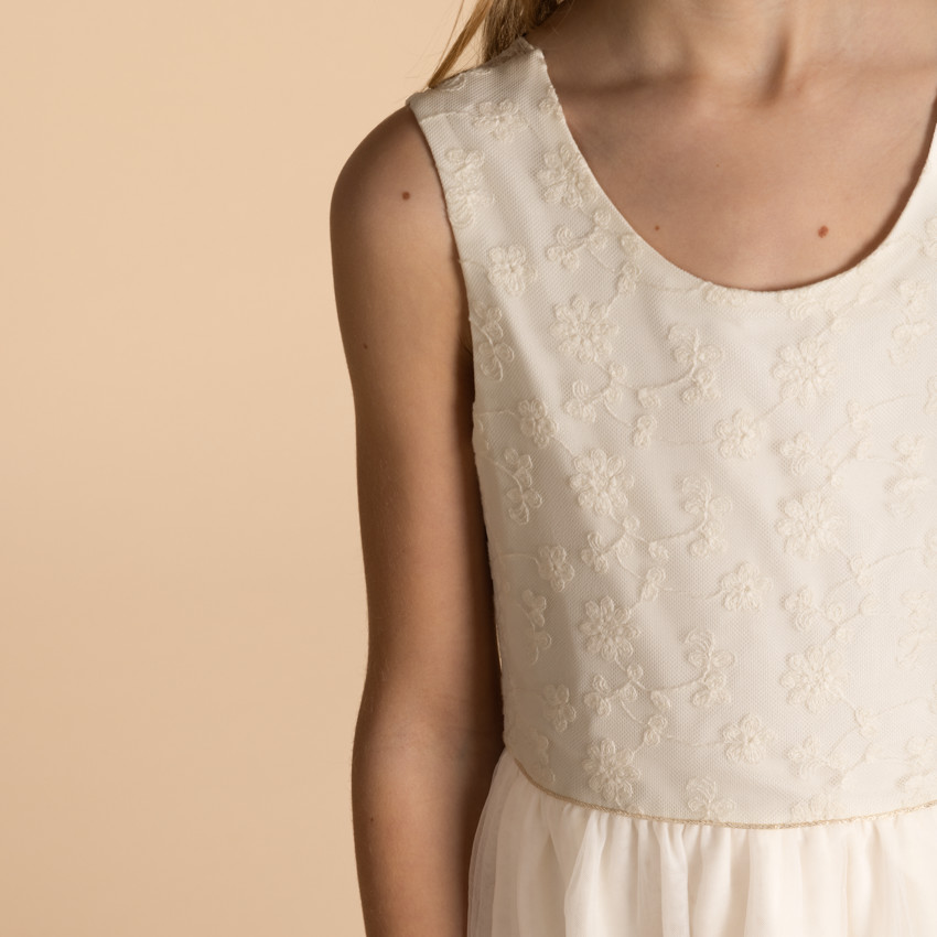 Robe longue de cérémonie en tulle brodé pour fille 