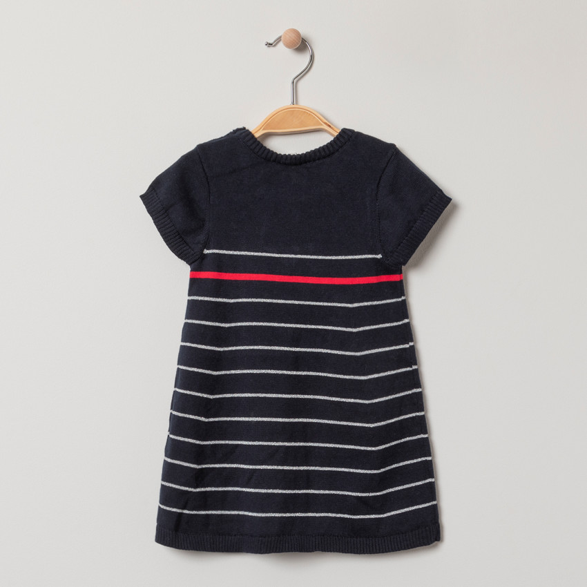 Robe manches courtes à rayures et noeuds brodés 