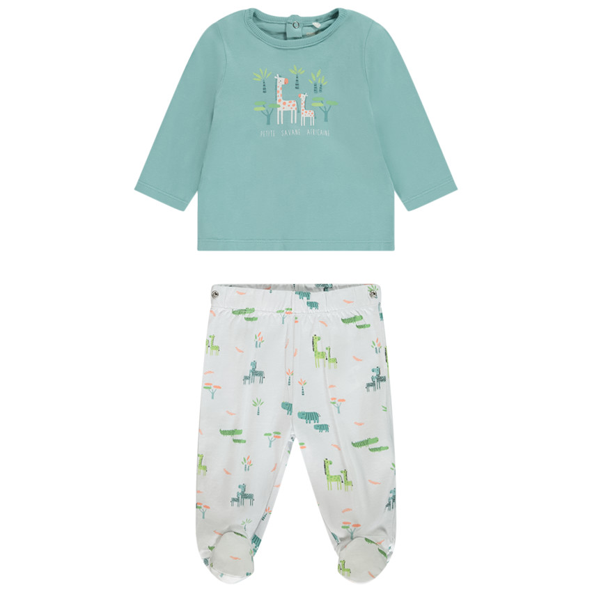 Pyjama 2 pieces motifs girafes pour bebe garcon avec finitions differentes selon l age