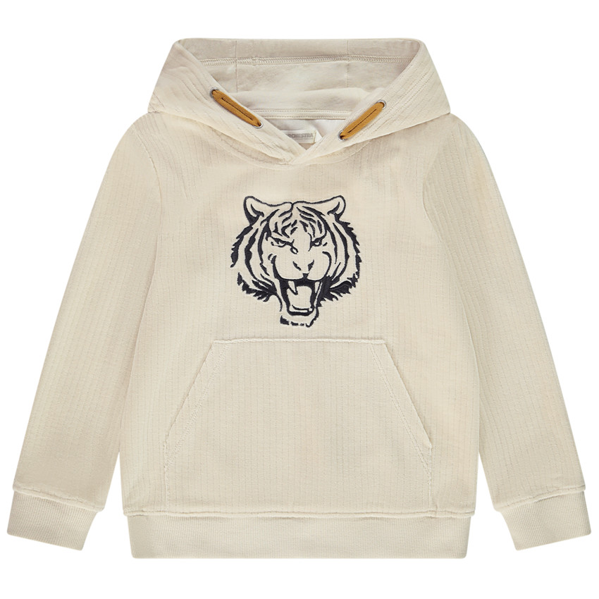 Sweat à capuche en velours côtelé avec tigre brodé et poche kangourou pour garçon Main Sweat à capuche en velours côtelé avec tigre brodé et poche kangourou pour garçon
