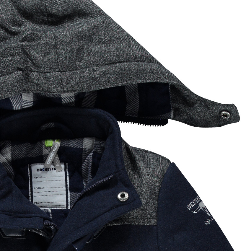 Duffle coat doublé flanelle à capuche amovible et print tête de buffle  