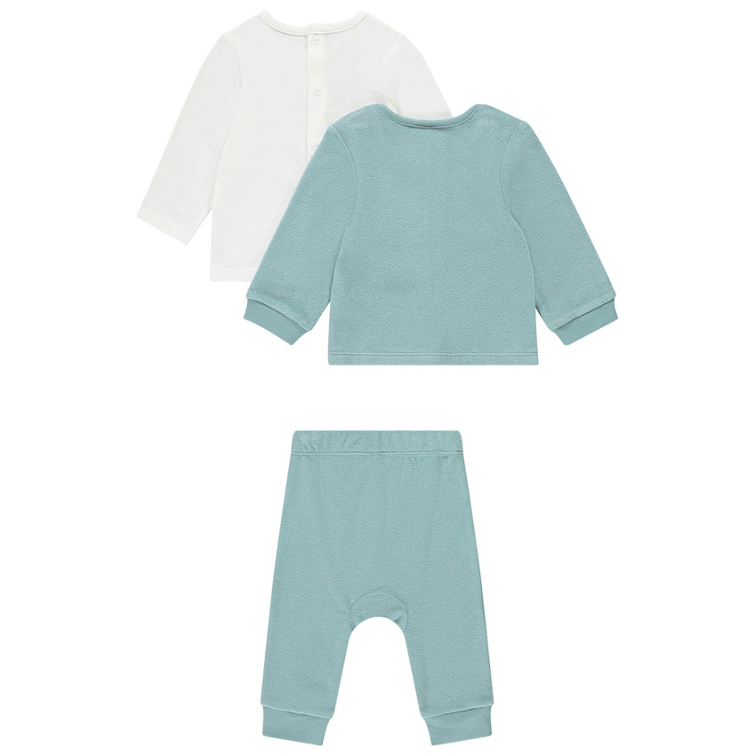 Ensemble molletonné uni + t-shirt ourson + caleçon uni pour bébé garçon 