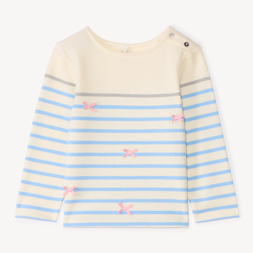 Marinière manches longues en molleton avec nœud en ruban pour bébé fille