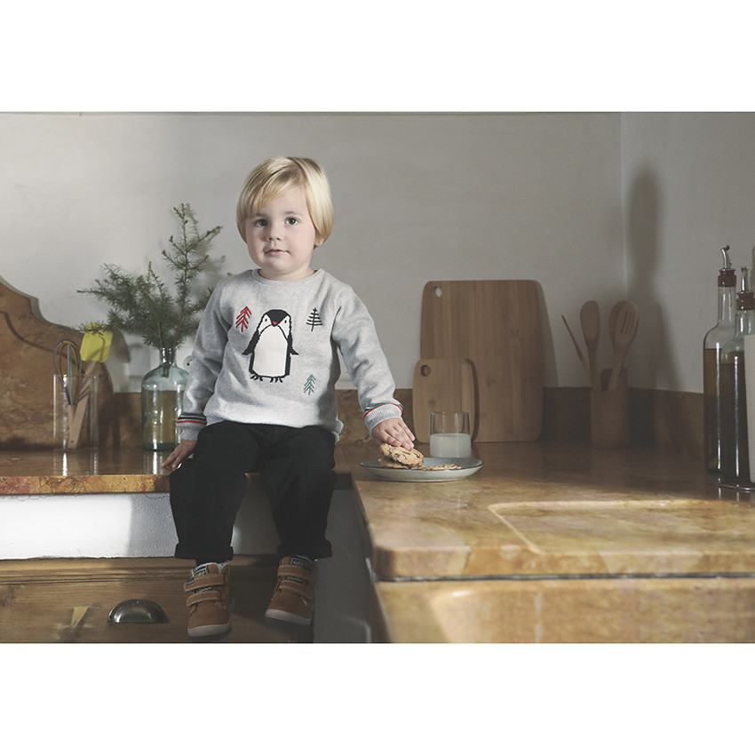 Pull de Noël en tricot motif pingouin et sapins pour bébé garçon 
