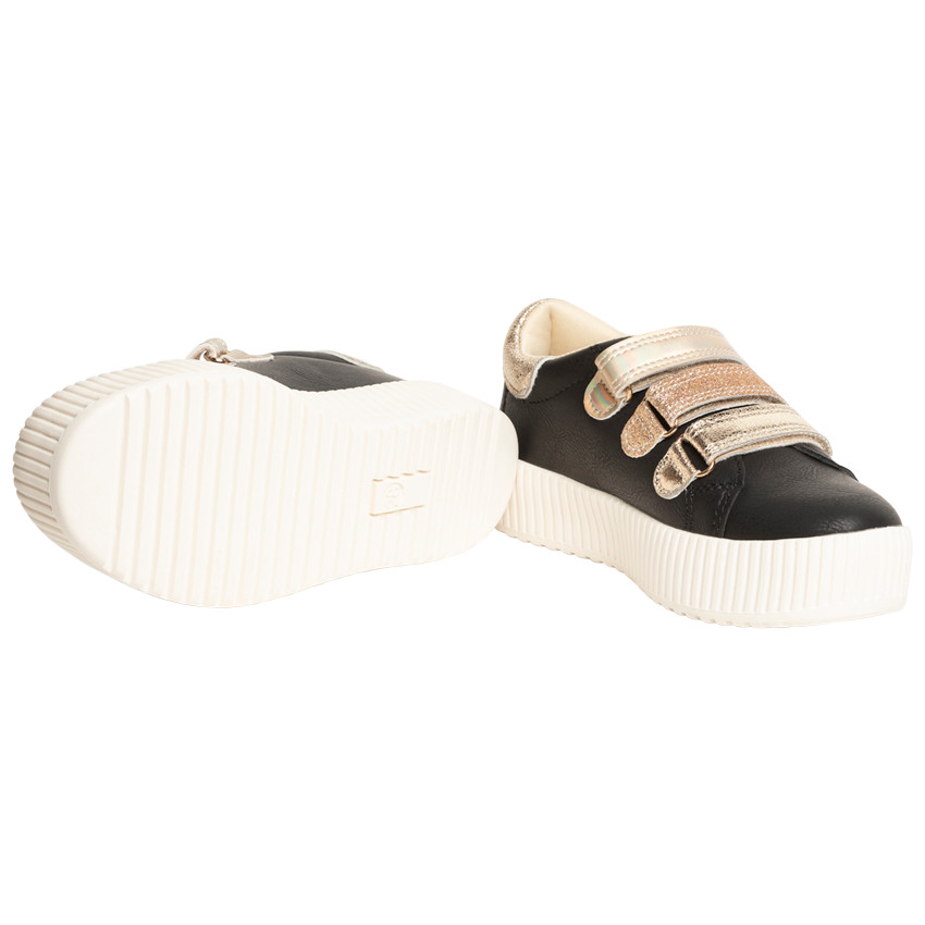 Baskets noires effet cuir à scratchs dorés pour enfant fille 