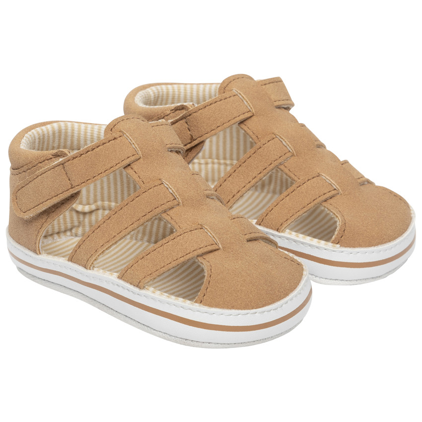 Sandales velcro marron avec doublure à rayures 