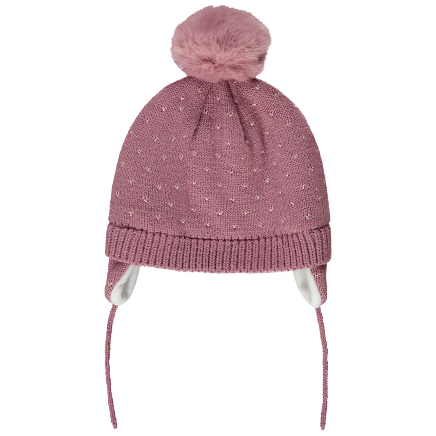 bonnet en tricot avec pompon pour bébé fille - rose