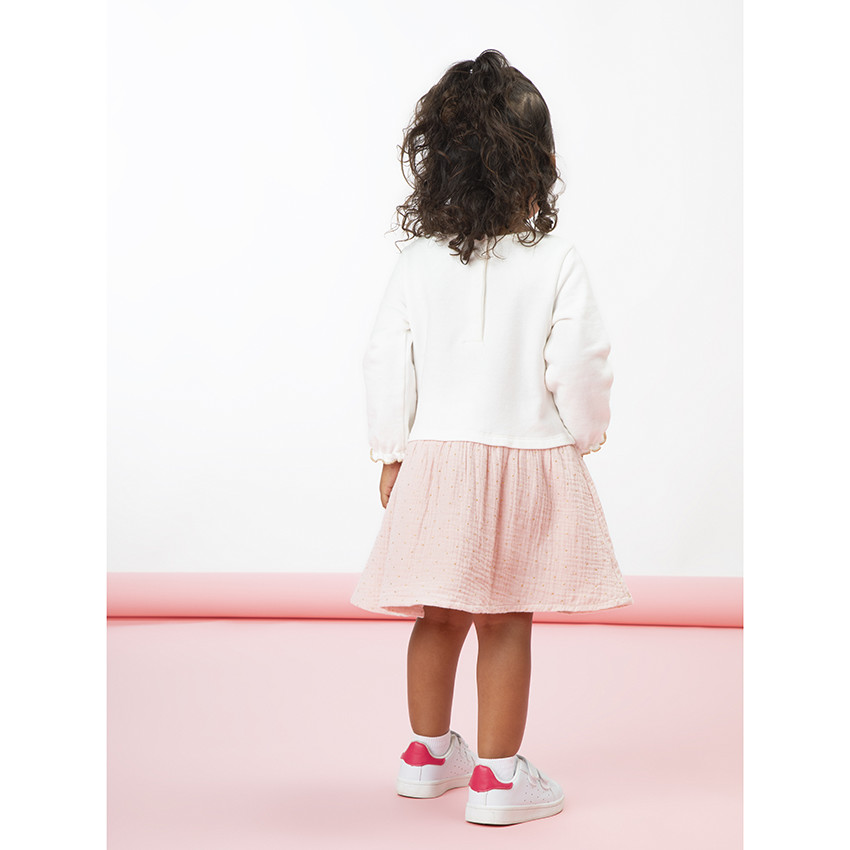 Robe 2 en 1 en jersey et double gaze de coton print fée et imprimé pois pour bébé fille 