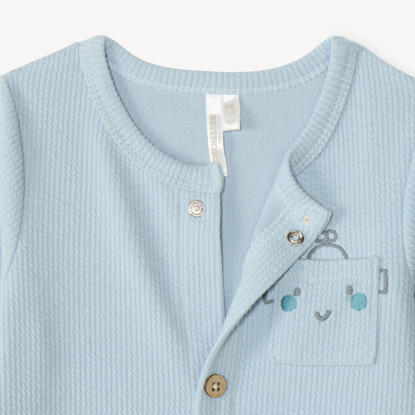 Combinaison longue bébé garçon en maille côtelée broderie robot 