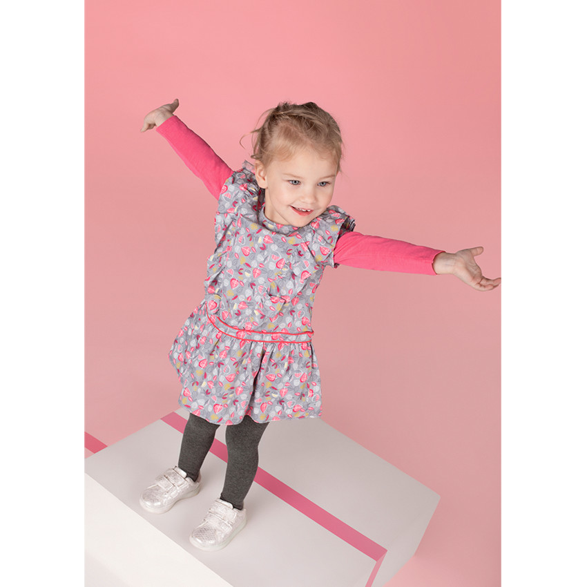 Robe manches courtes avec volants et feuilles all-over 