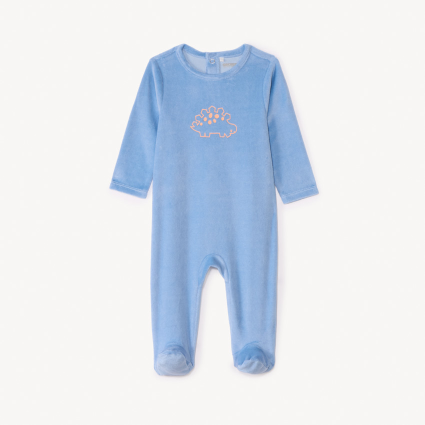 Dors-bien uni en velours printé pour bébé garçon - Bleu