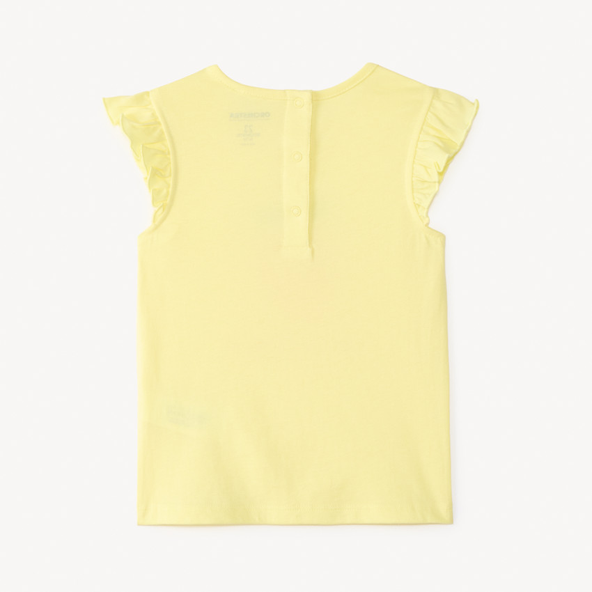 T-shirt manches courtes volantées print fraise avec fleurs en relief pour bébé fille 