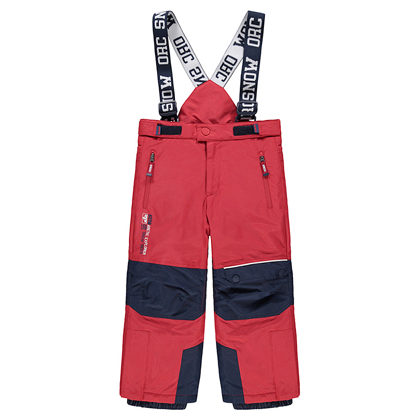 Pantalon de ski imperméable rouge avec bretelles amovibles 