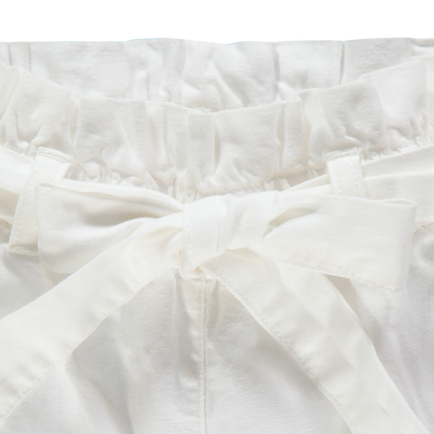 Pantacourt blanc forme palazzon en coton et lin 