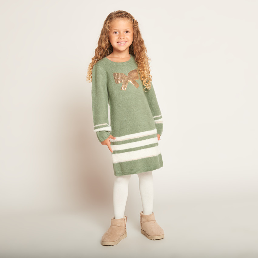 Robe manches longues en tricot avec sequins fantaisie pour fille