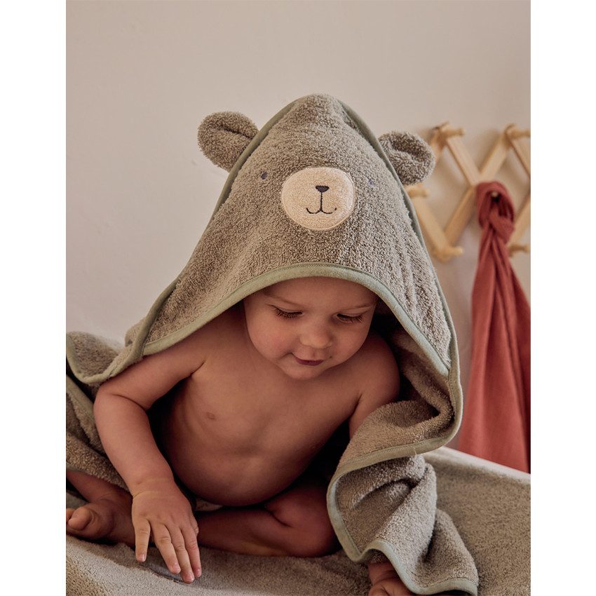 Cape de bain + gant de toilette en éponge Vert 