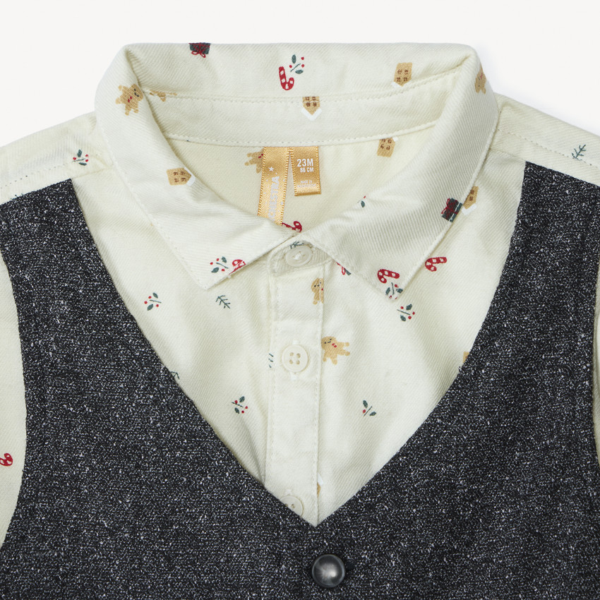 Ensemble long 3 pièces avec nœud papillon pour bébé garçon 