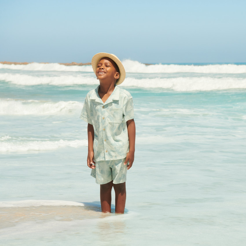 Ensemble 2 pièces chemise + bermuda style hawaïen pour garçon 