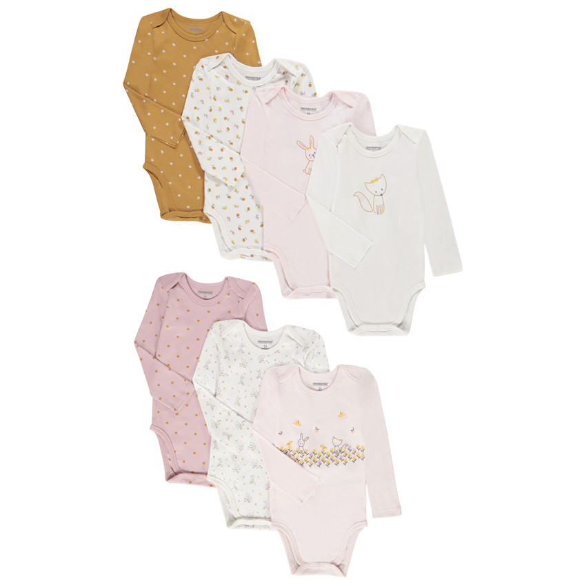 Lot de 7 bodies manches longues lapin/renard pour bébé fille 