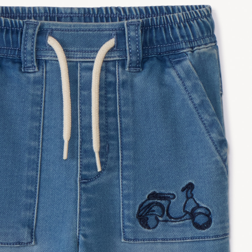 Jean cargo imitation denim brodé scooter pour bébé garçon 