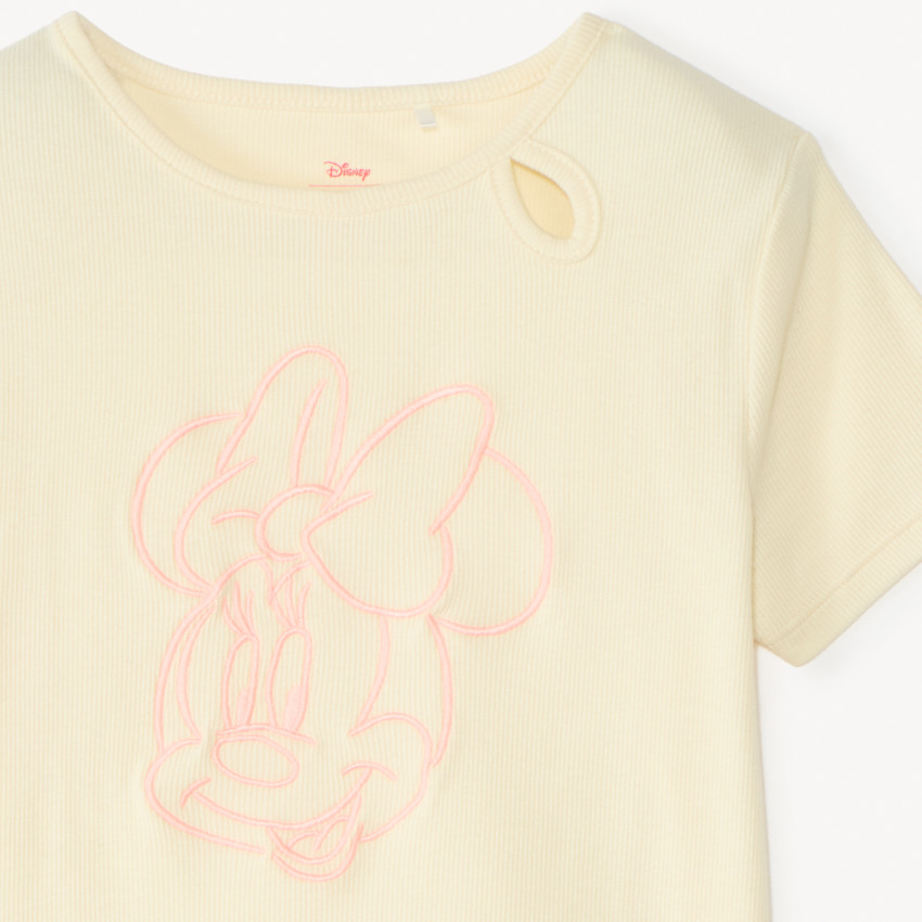 T-shirt manches courtes en maille côte avec broderie Minnie Disney pour fille 