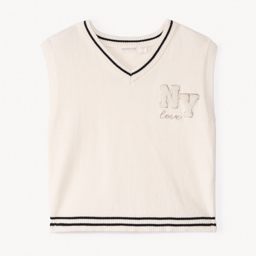 Pull sans manches en tricot et broderie pour fille