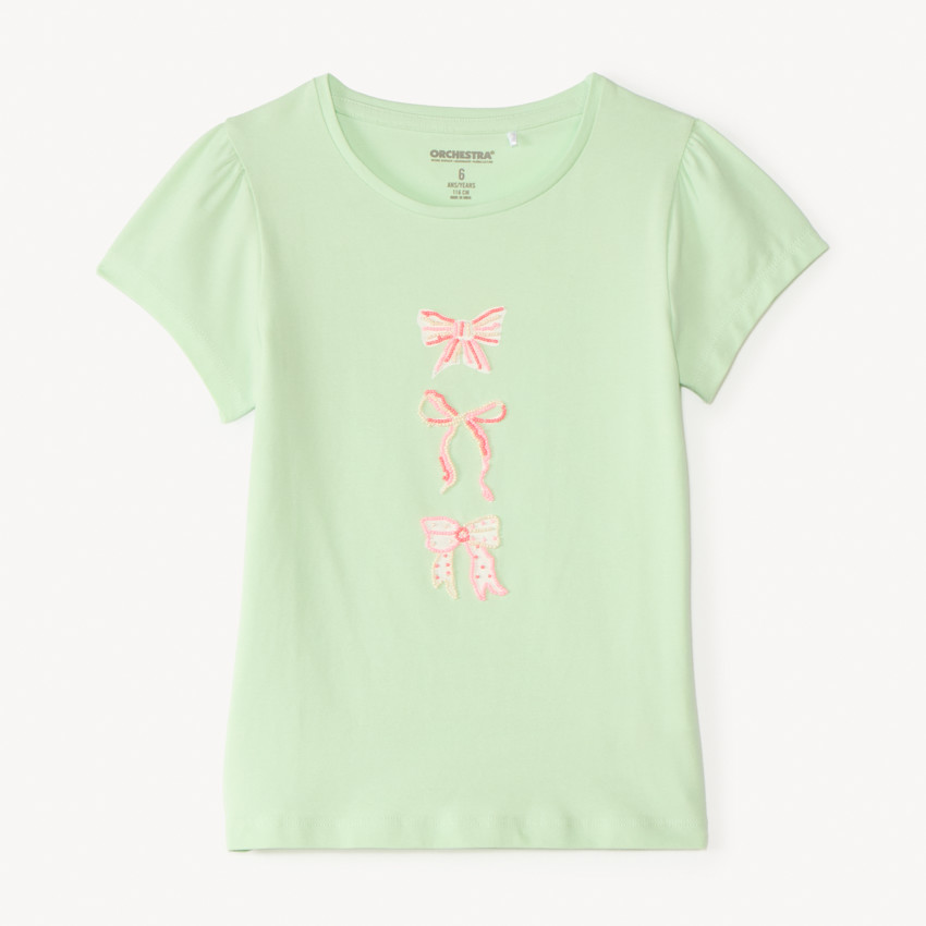 T-shirt manches courtes design fantaisie en perles pour fille 