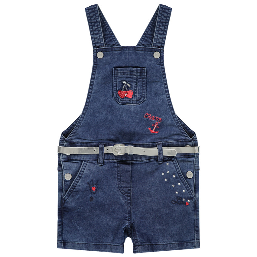 Salopette courte en jean effet used à broderies Main Salopette courte en jean effet used à broderies