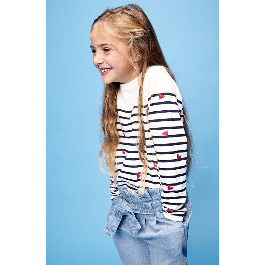 Marinière manches longues avec cœurs brodés pour fille 