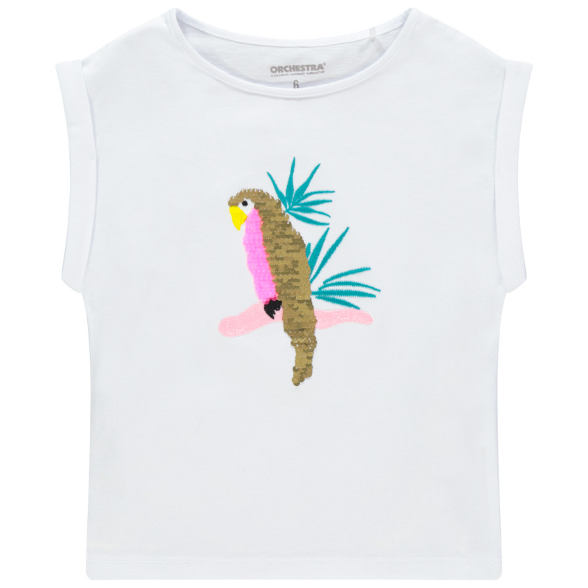 T-shirt manches courtes à perroquet en sequins magiques 