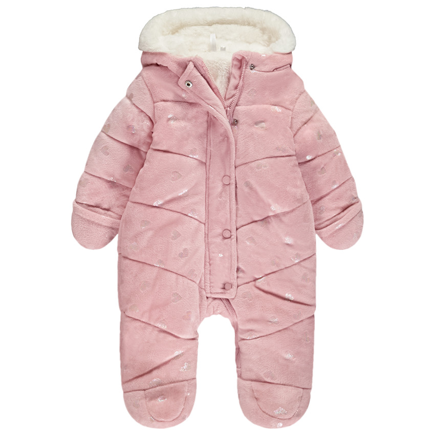 Combi-pilote imprimé cœurs iridescents pour bébé fille avec finitions différentes selon l'âge