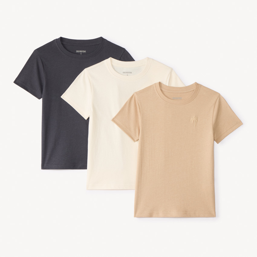 Lot de 3 t-shirt manches courtes uni avec print palmier pour garçon