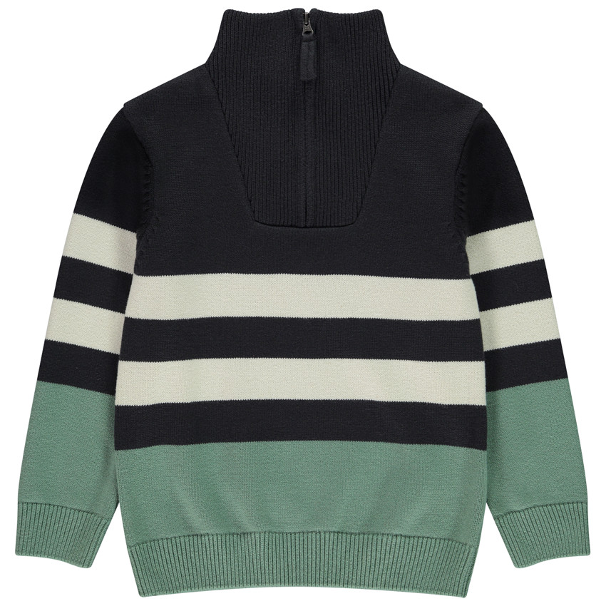 Pull fantaisie à rayures et col camionneur en tricot côte pour garçon  