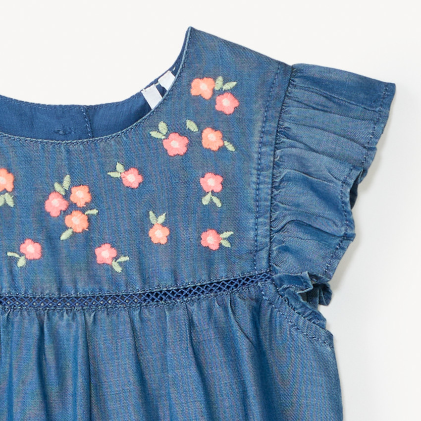 Combinaison courte + charlotte en tencel brodée de fleurs pour bébé fille  