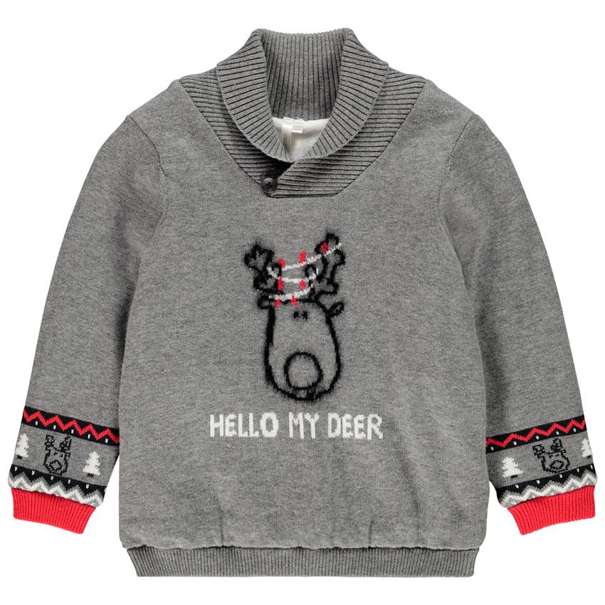 Pull de Noël ludique doublé velours motif renne pour bébé garçon