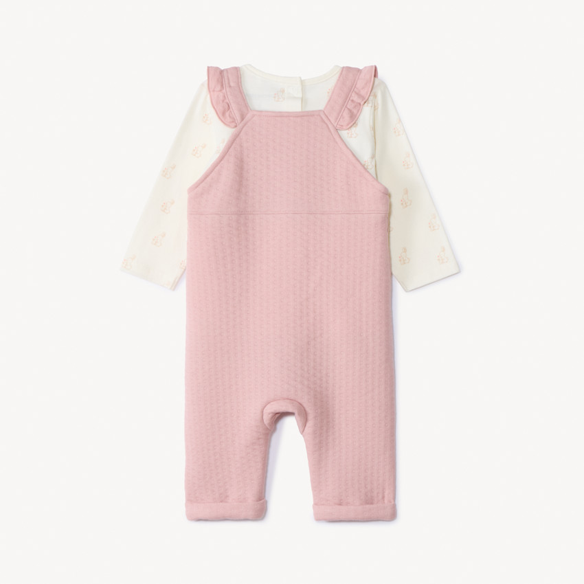 Ensemble 2 pièces avec salopette pointelle pour bébé fille 
