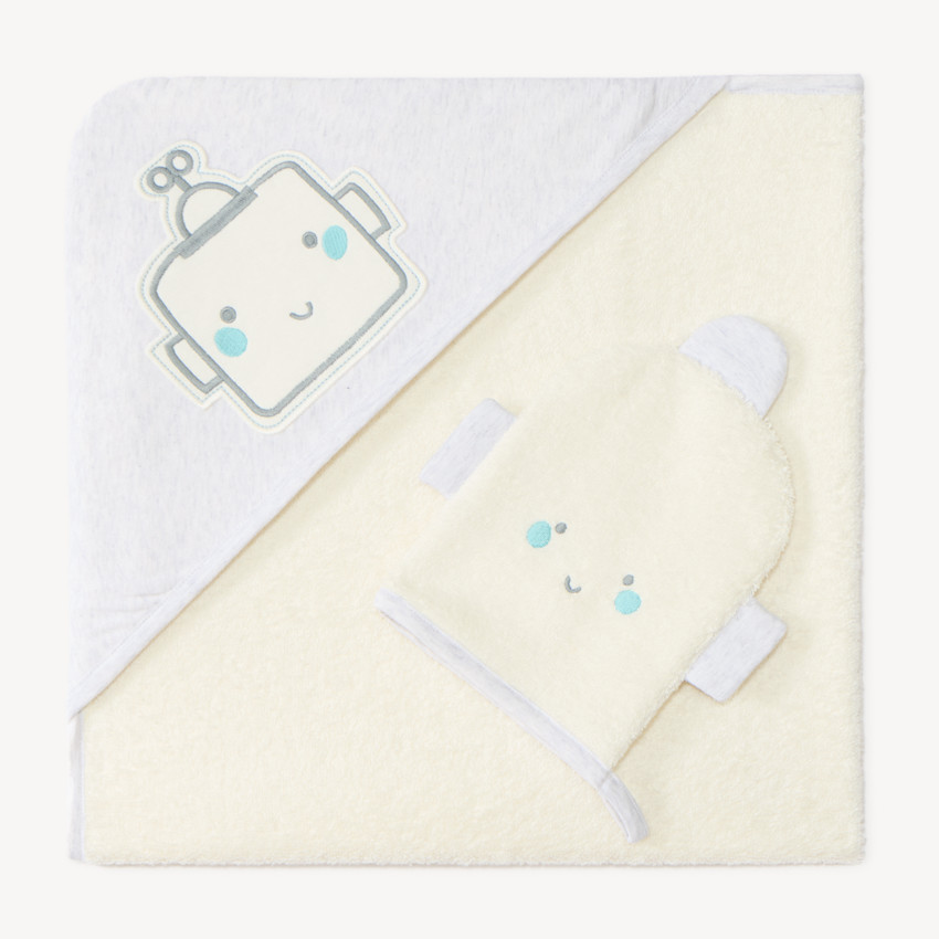 Set de bain cape et gant de toilette motif robot  