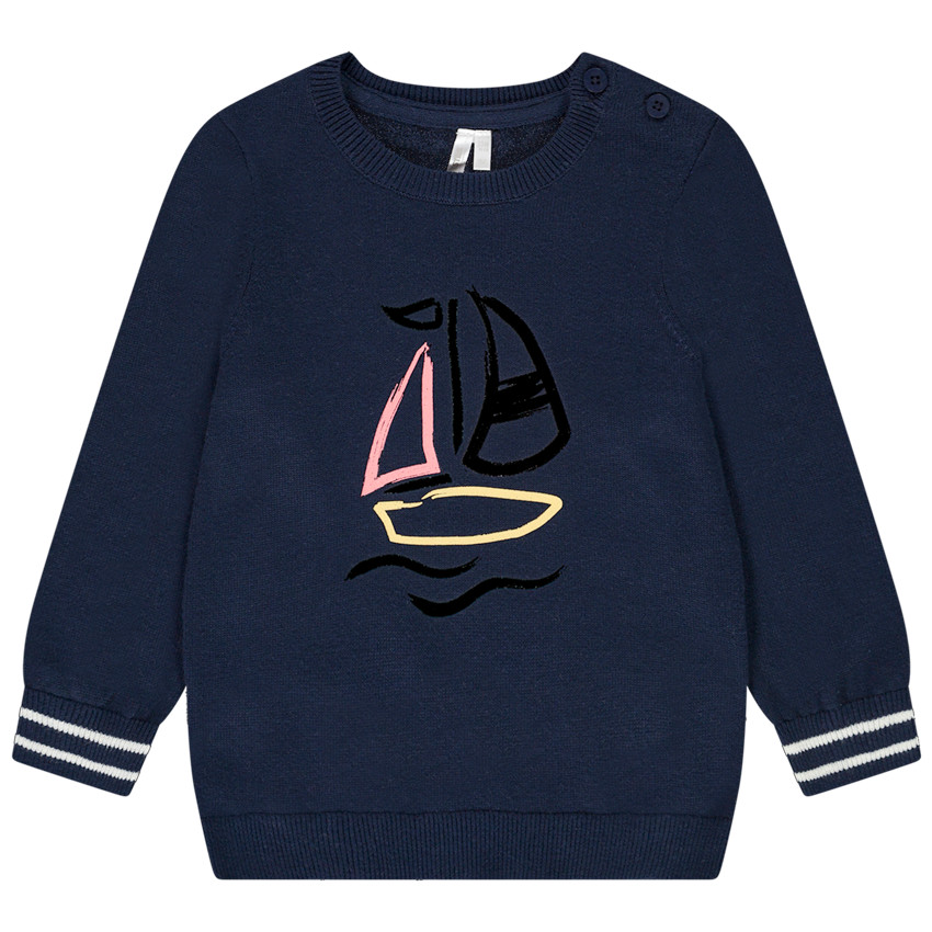 Pull en tricot avec print voilier et jeu de rayures pour bébé garçon 