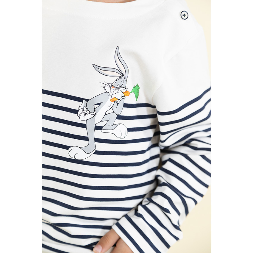 T-shirt manches longues en jersey esprit marinière avec patch print Bugs Bunny pour garçon 