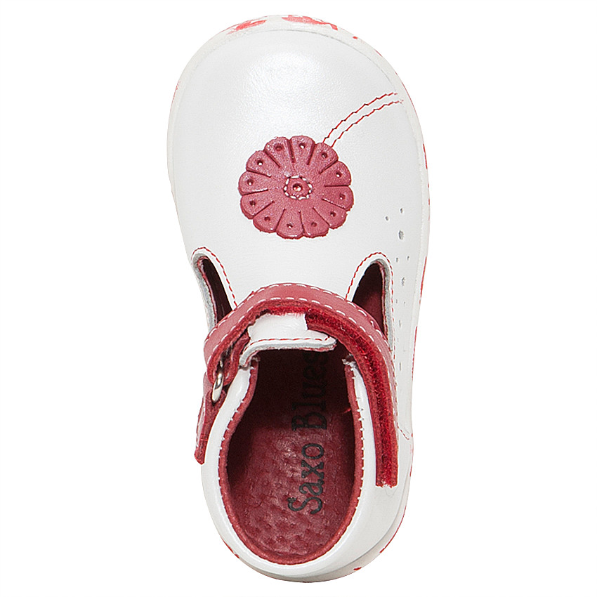 Salomés en cuir blanc avec scratch et patch fleur 