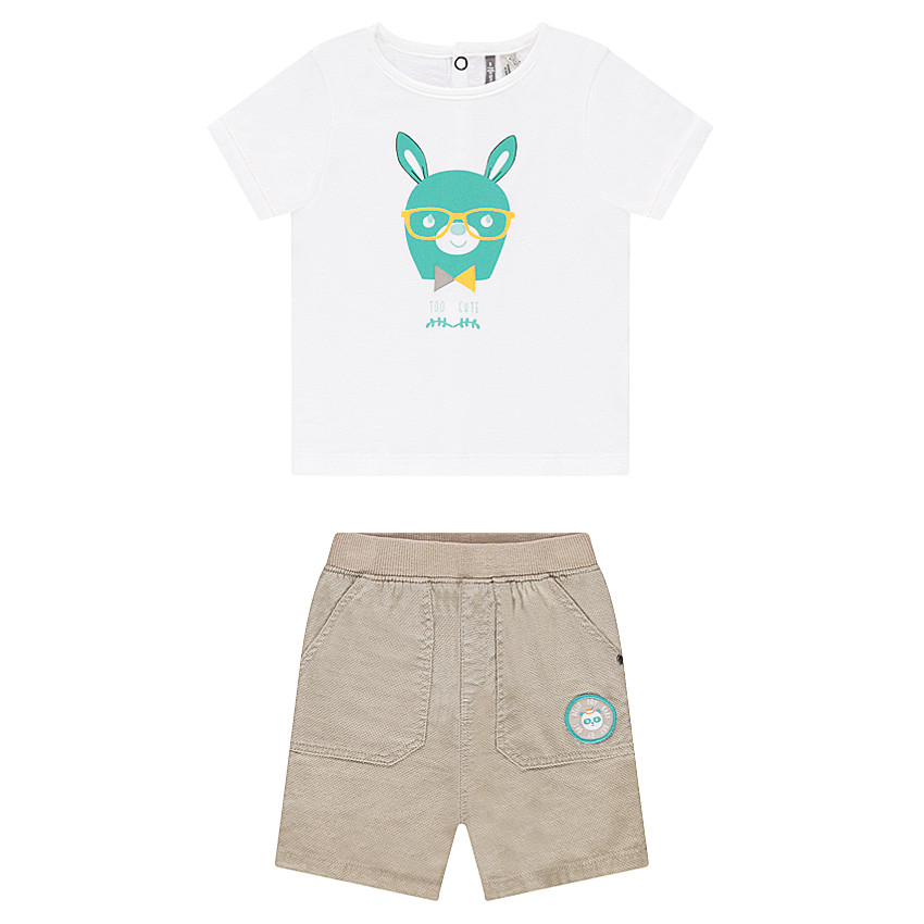 Ensemble avec tee-shirt print lapin et short à poches 
