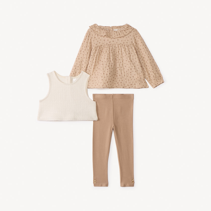 Ensemble 3 pièces avec tunique à pois pour bébé fille 