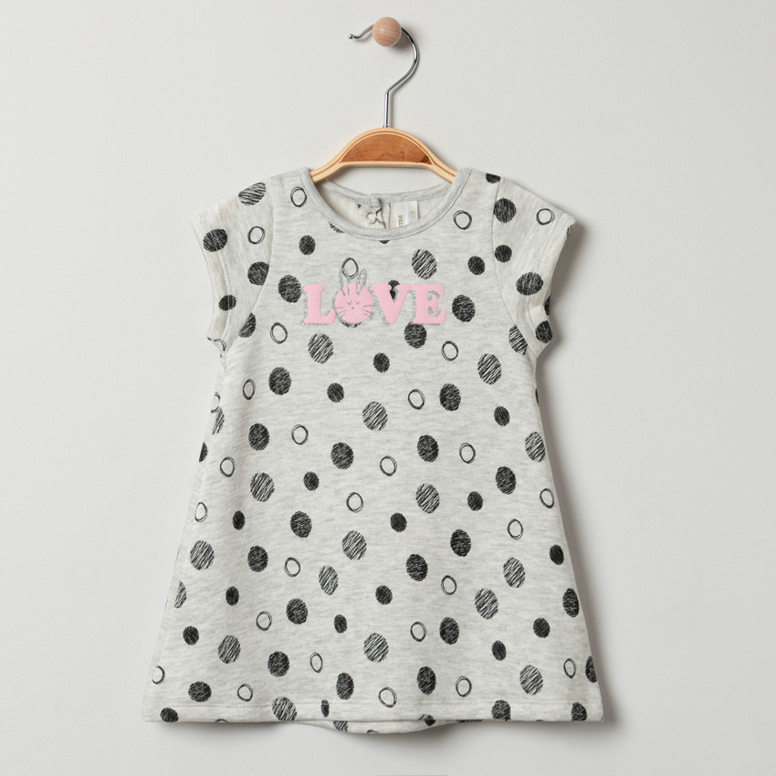 Robe manches courtes en maille chinée avec chats en sherpa 