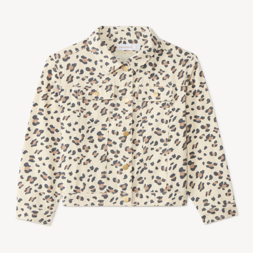 Veste jean fille imprimé léopard 