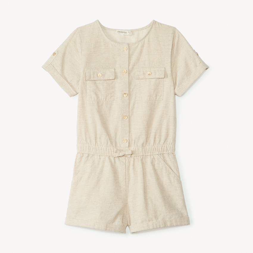 Combinaison courte en toile unie pour fille