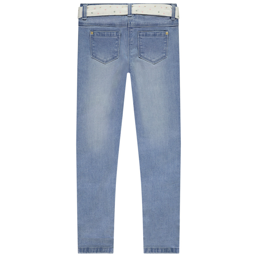 Jean slim effet usé avec ceinture foulard à nouer pour fille  