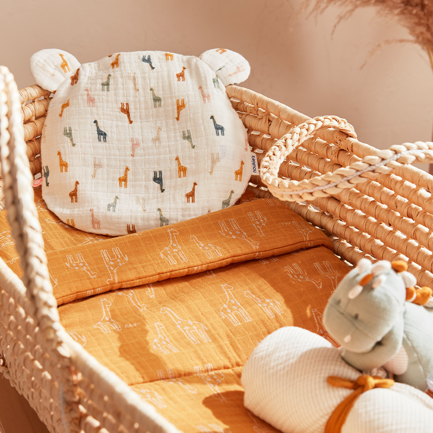 Coussin ergonomique avec 2 housses en coton bio rose/écru 