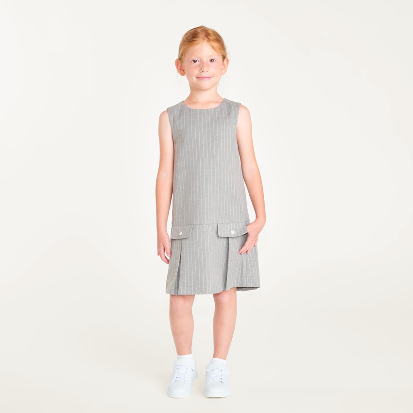 Robe fille sans manches plissée à rayures 