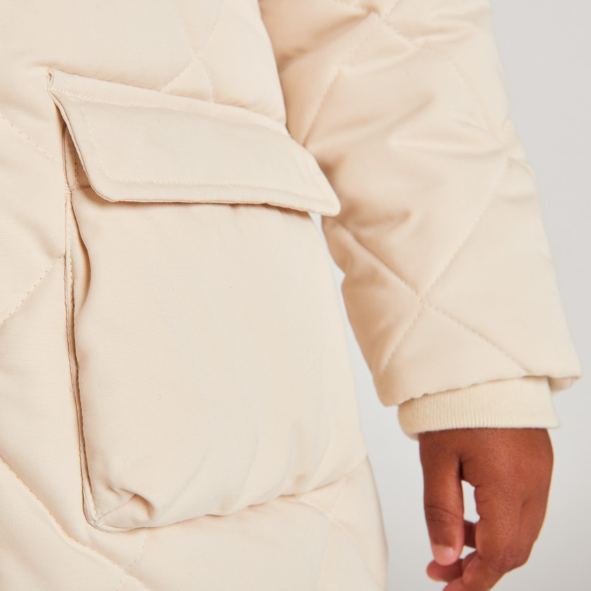 Doudoune manches longues en twill et sherpa + gilet pour fille 