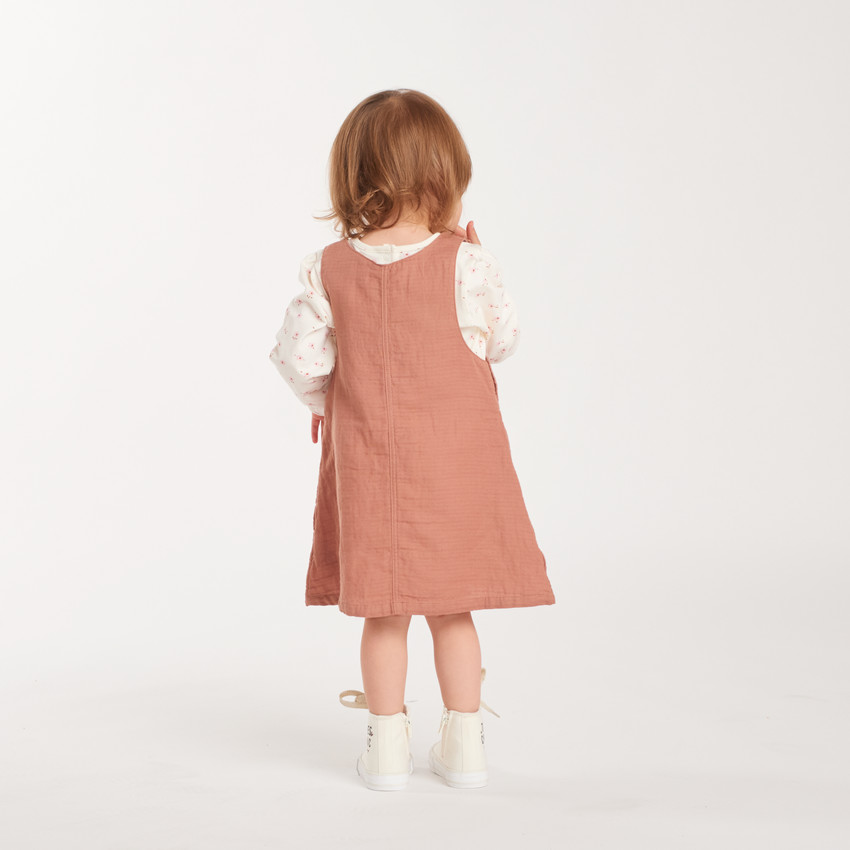 Ensemble bébé fille robe en gaze de coton et t-shirt imprimé fleurs 